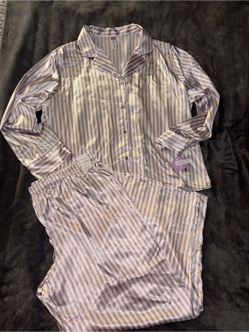 Lilac & London XXL Silky Soft Pink & Gray Striped Pajama Set - Brand new w/ tags